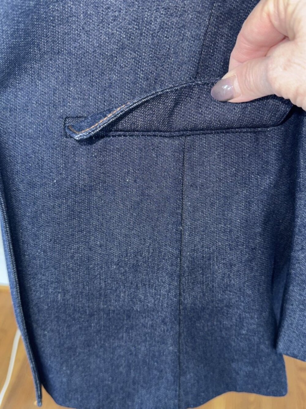 Ann Taylor Loft Navy Blue Heavy Chambray Denim, Double Breasted Blazer Jacket 2 - Picture 3 of 16